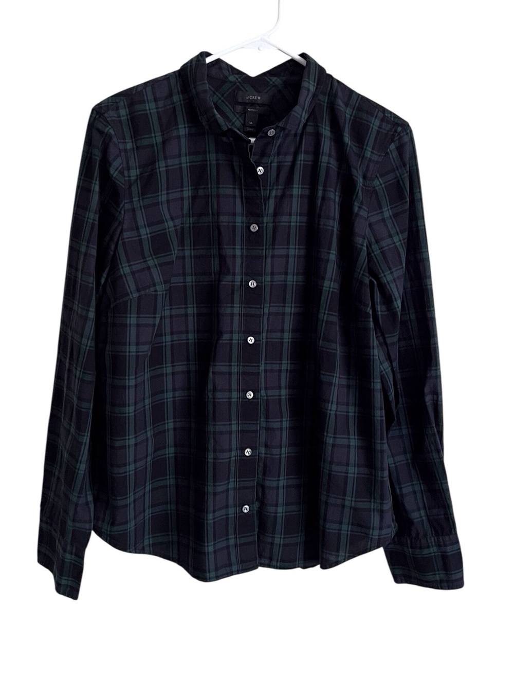 J Crew Women’s Perfect Green Plaid Button Down Shirt Preppy Holiday Fall Size 14